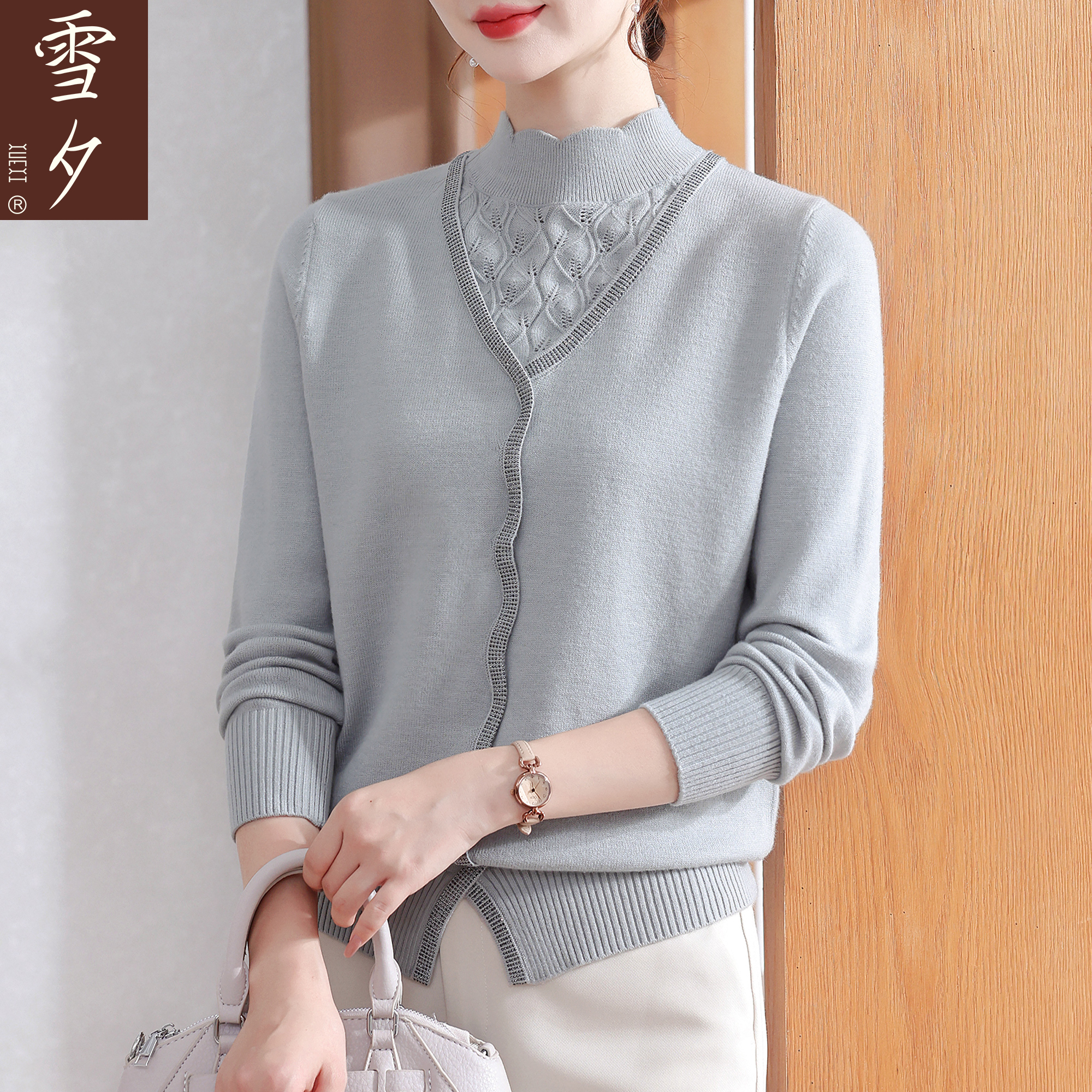 妈妈秋装2025新款针织上衣今年流行的中老年女装毛衣打底衫50多岁