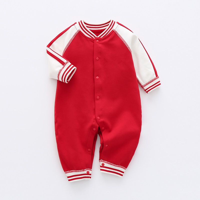 婴儿拜年服红色衣服薄款春秋纯棉宝宝百天哈衣周岁新生儿爬服外穿