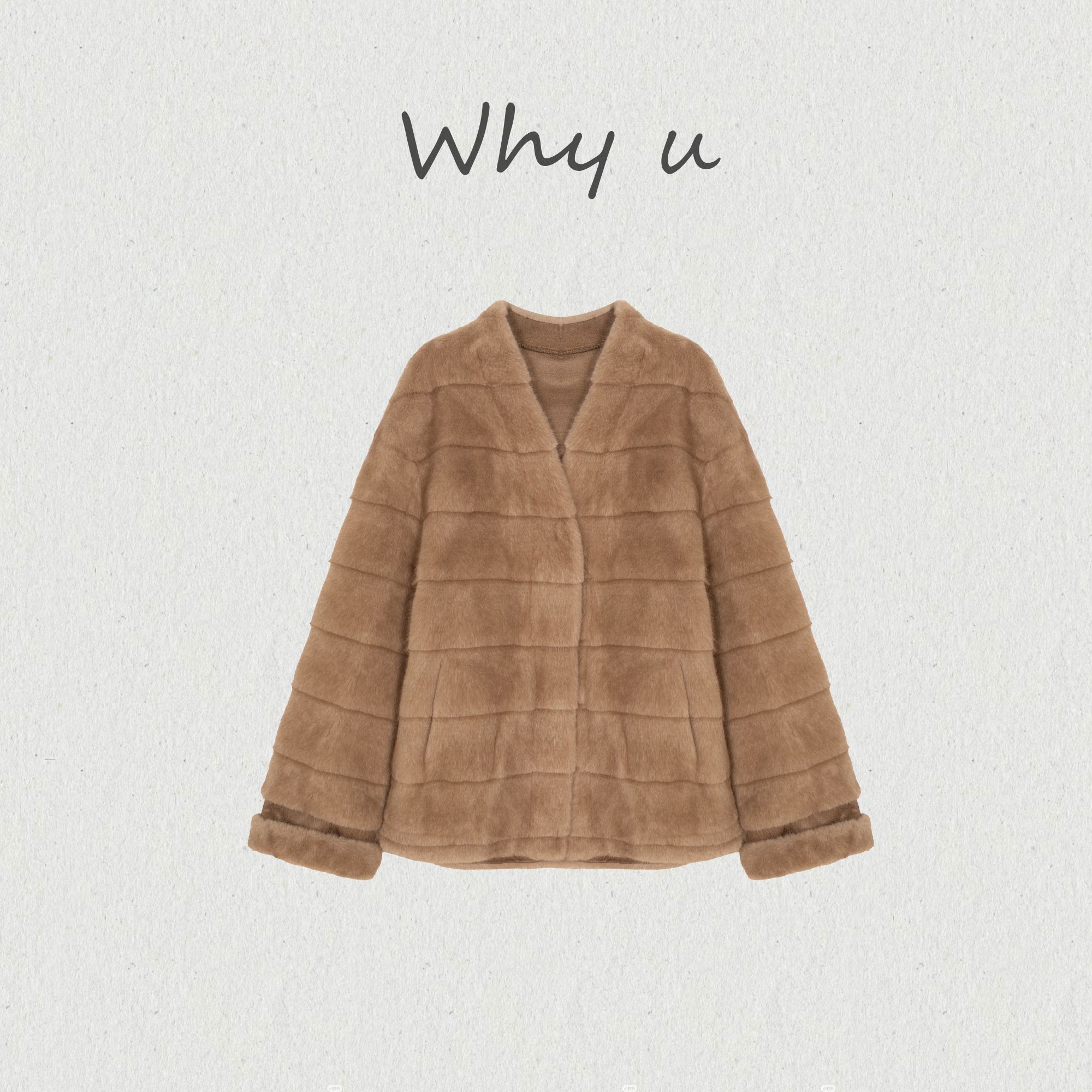 WHY U-25AW【从简】仿貂横排保暖环保皮草中长款外套