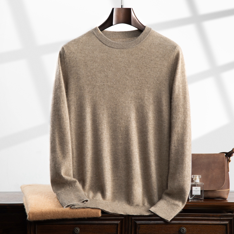可机洗100%山羊绒衫男士平面圆领套头毛衣纯羊绒针织绒衫280-320