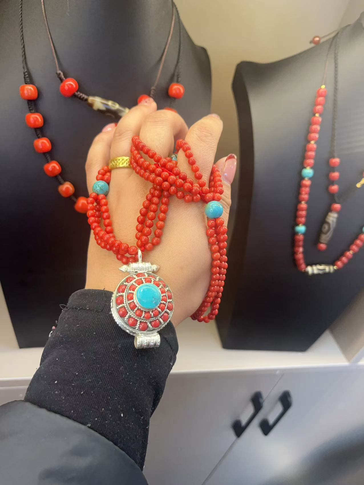 非金属仿珍珠项链 藏式项链红色颈饰饰品纯手工制作