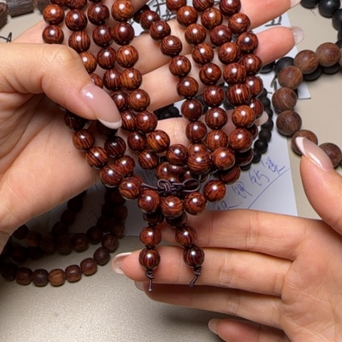 藤类木 海南红降圆珠0.8*108多圈手串