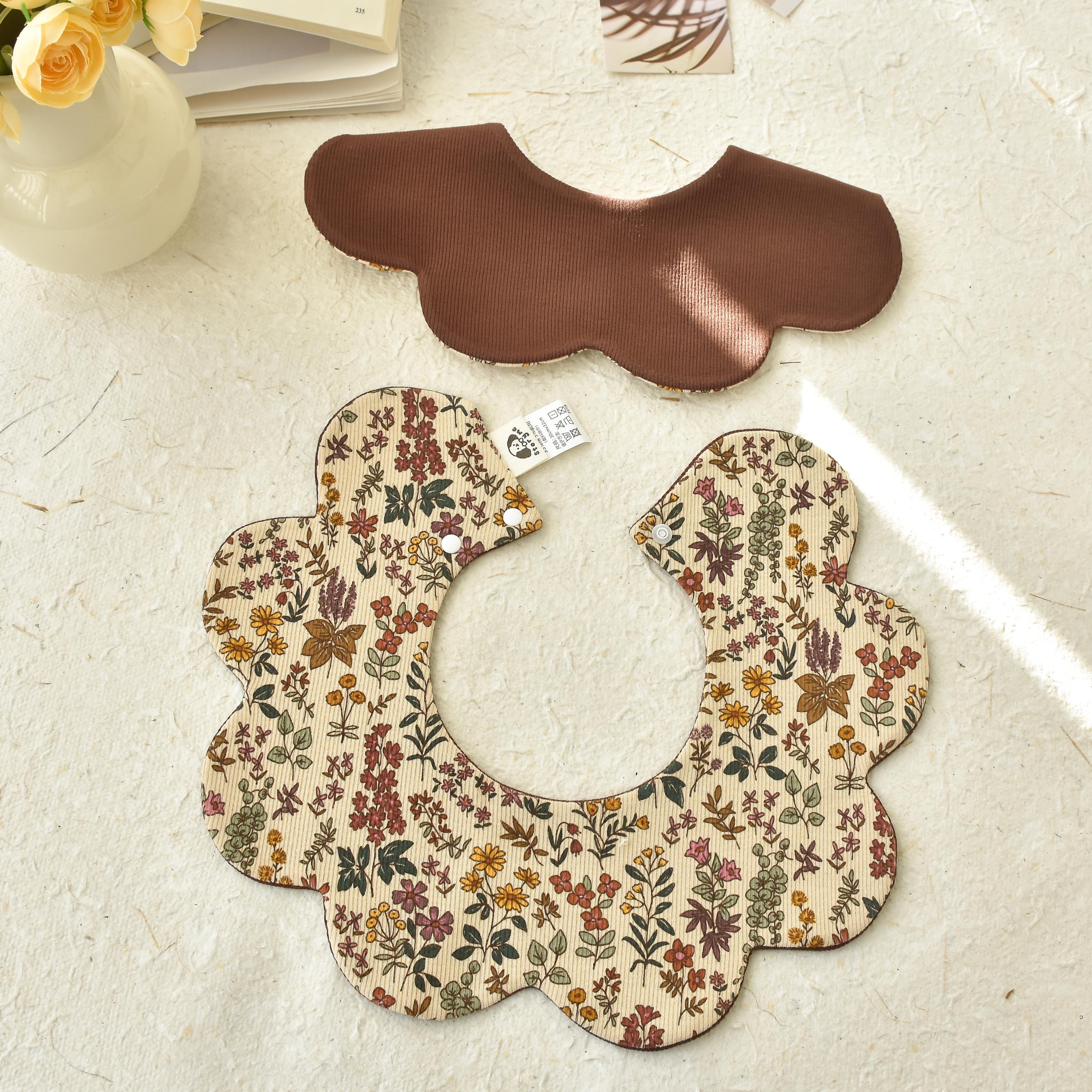 [y393]咖啡色小花口水巾围兜新生儿防吐奶柔软透气可爱ins风