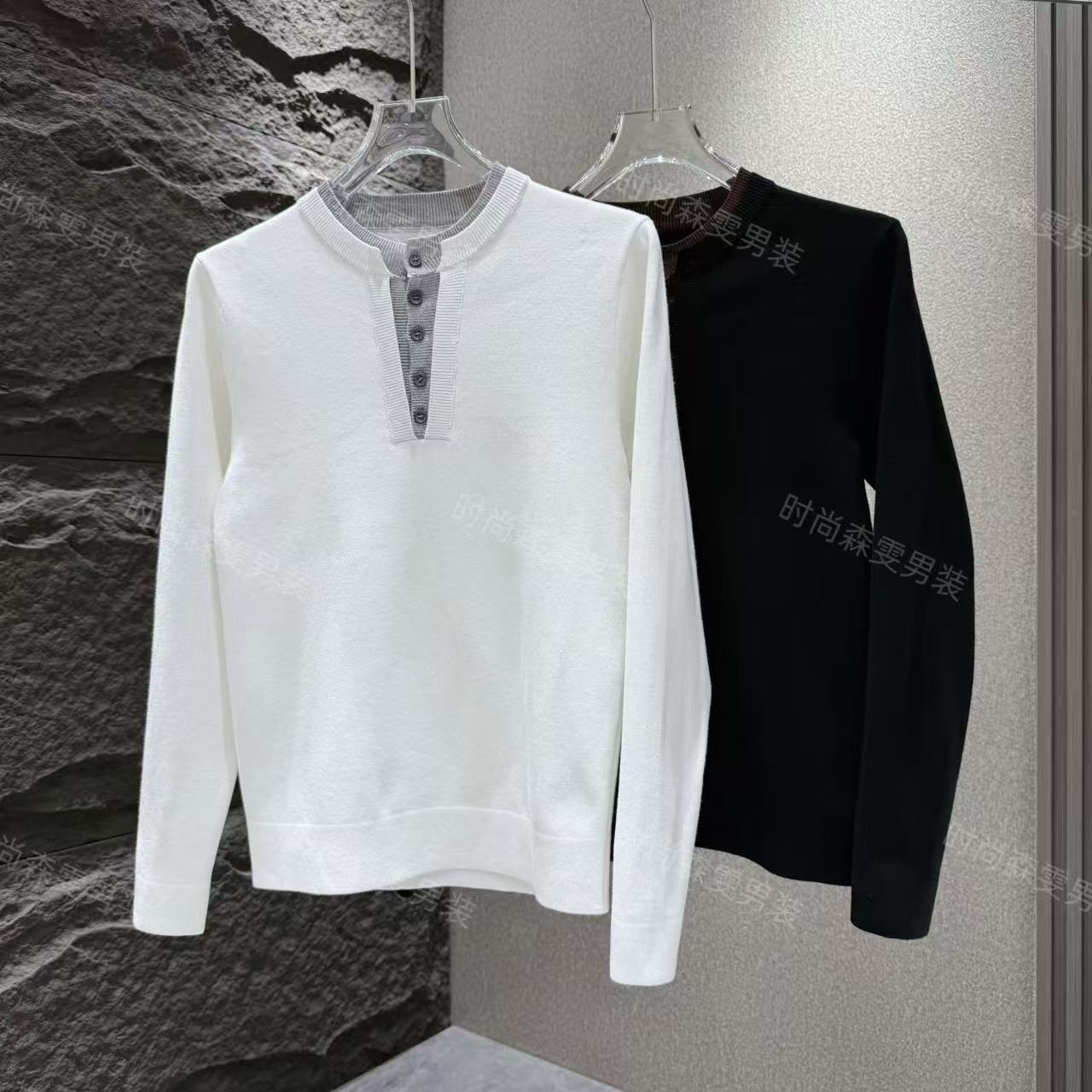 秋季新款拼接针织衫修身撞色长袖男士休闲纽扣毛衣6858