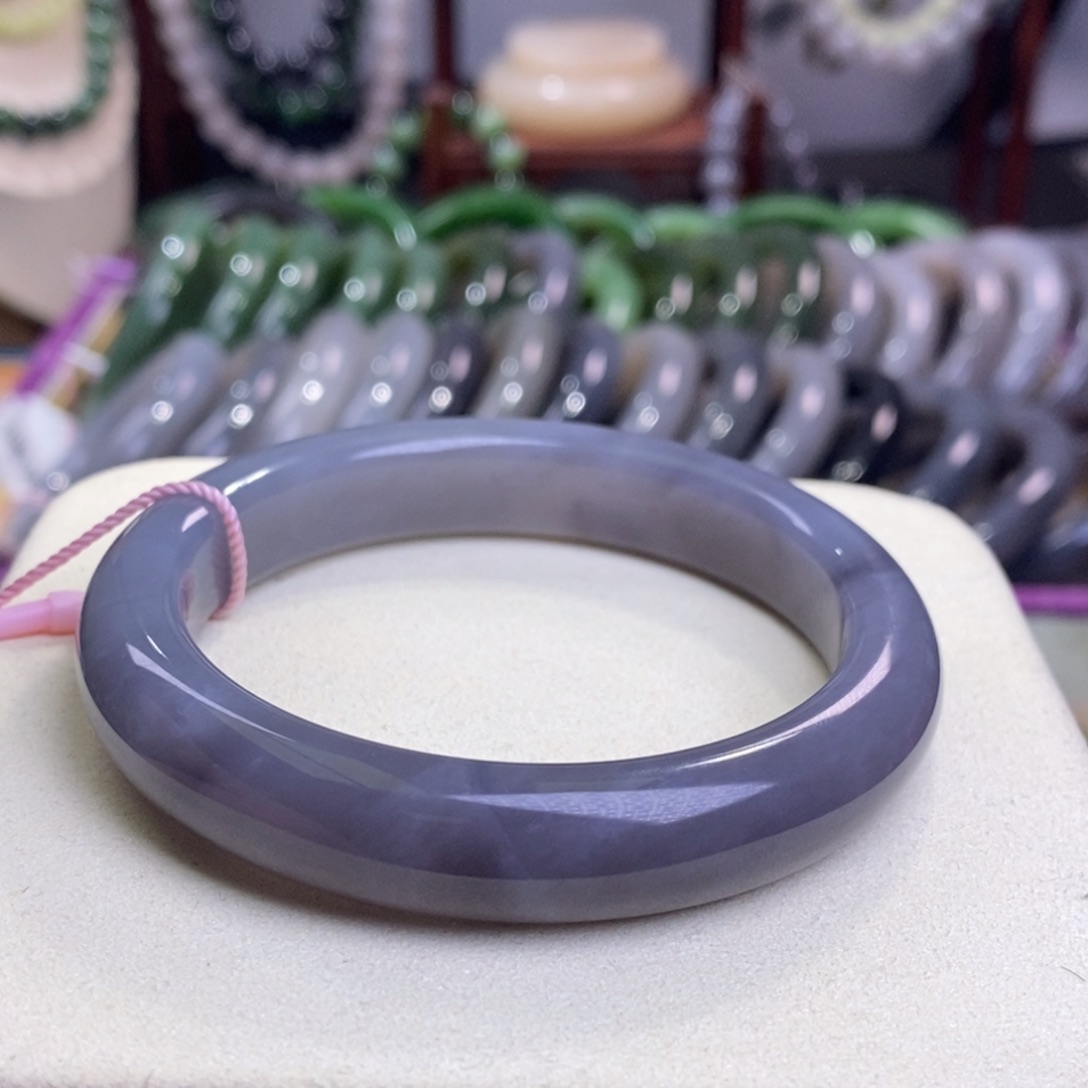 和田玉清货价烟紫老矿料浓紫半山水手镯57圈口未镶嵌