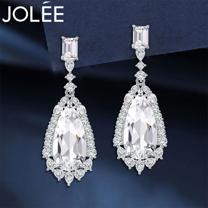 Jolee耳钉925银天然白水晶轻奢时尚耳坠饰品送女士礼物一物一证