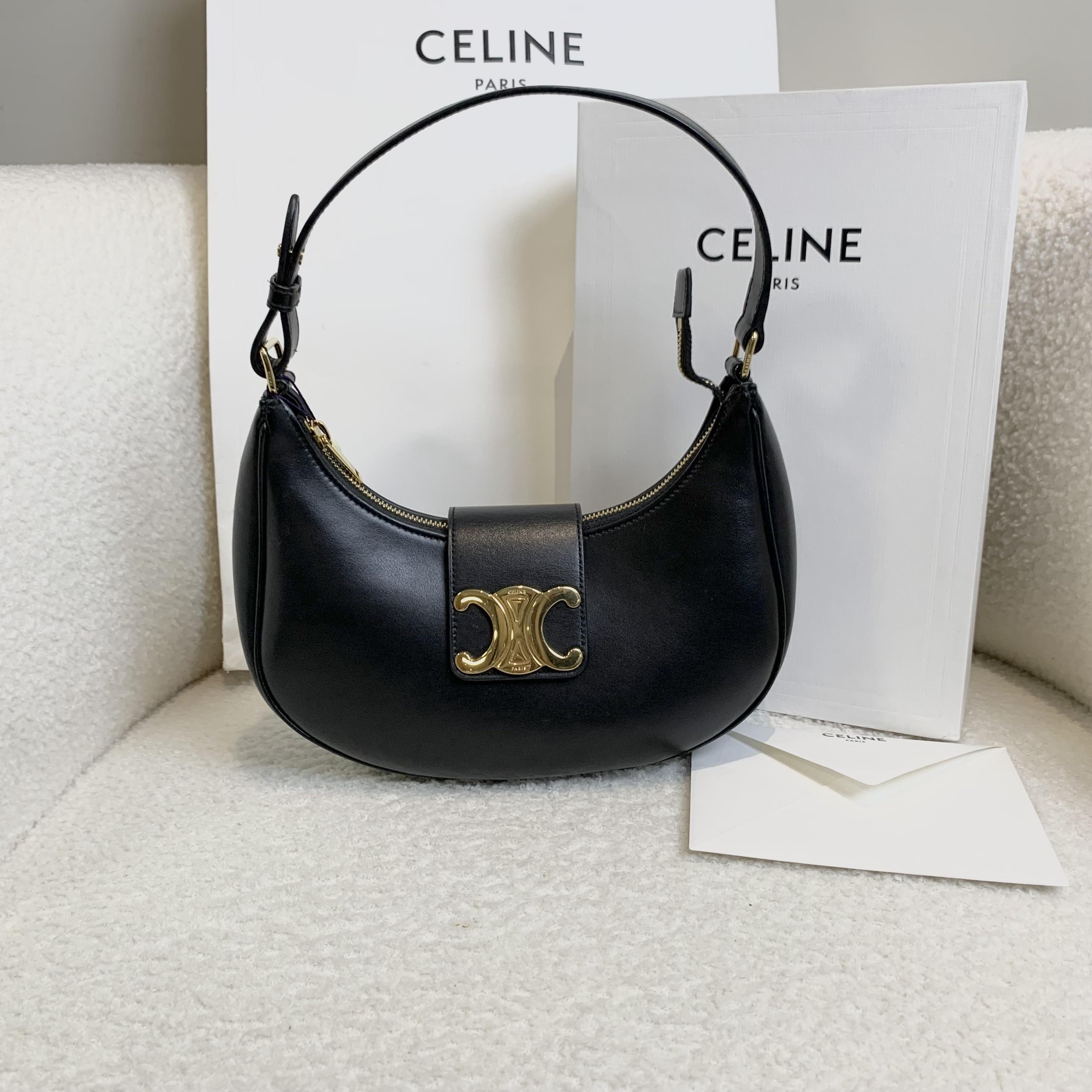 99新 Celine/思琳 壹臻/黑金凯旋门腋下包/93240483 