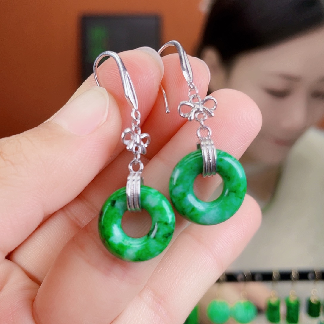 翡翠银S925镶嵌耳饰