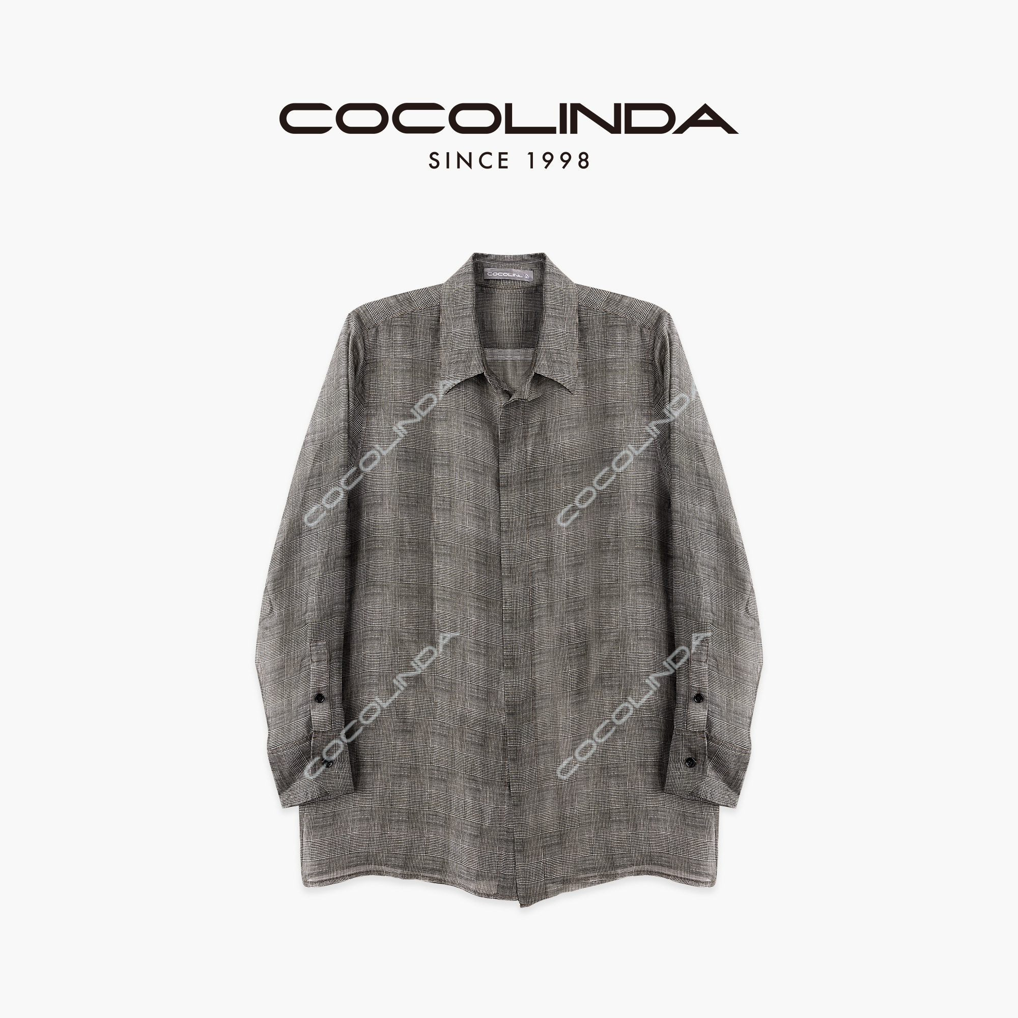 COCOLINDA | “歌剧信札【桑蚕丝】10姆米微透低调灰色格纹衬衫K3499