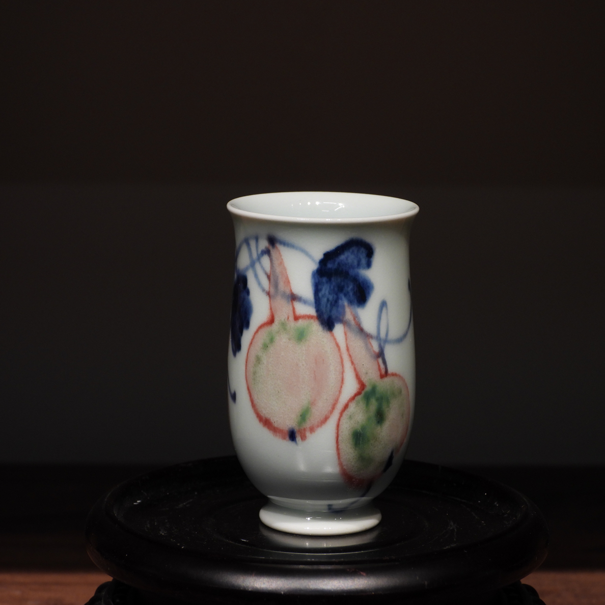 易炎窑原创手工手绘气窑高温原矿青花釉里红品茗杯主人杯色差放漏