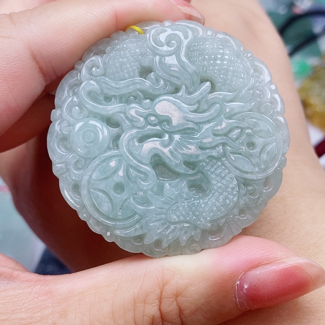 回***归颈饰未镶嵌翡翠天然缅甸A货翡翠龙牌