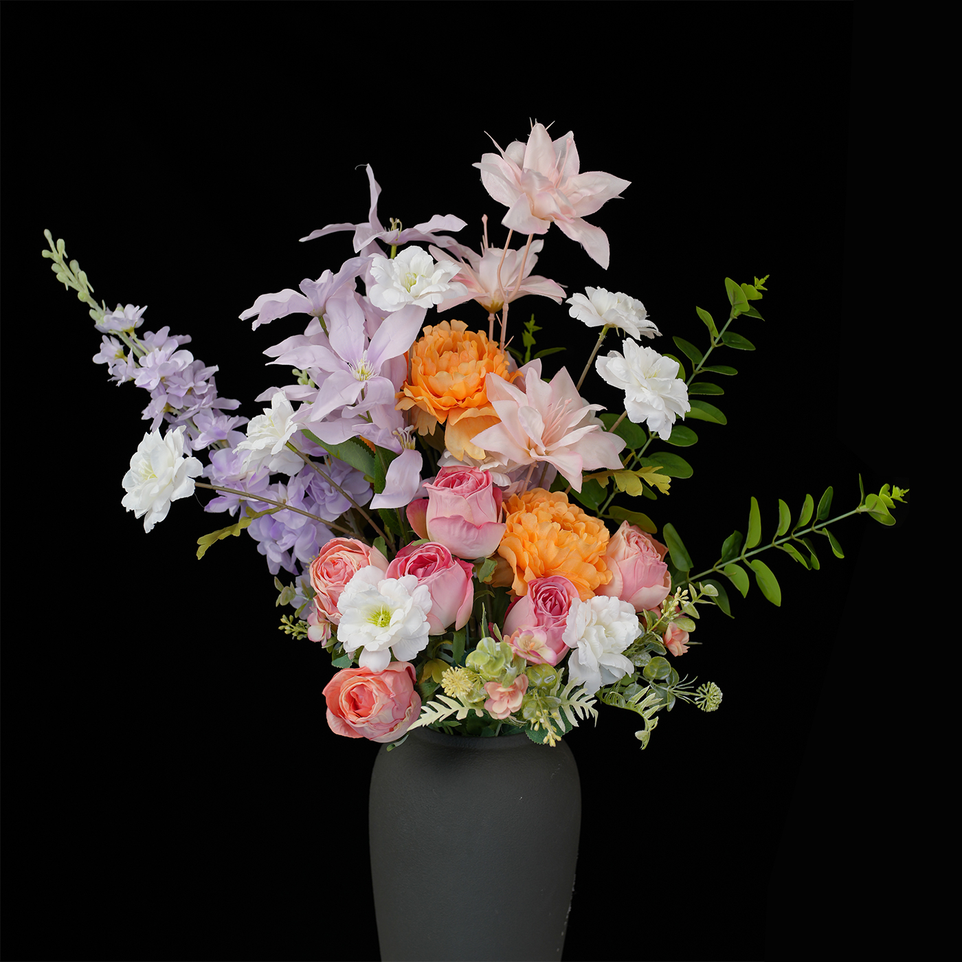 莫兰迪橘粉仿真花束水仙铁线莲中古风绢花别墅花艺摆设(散装发货)