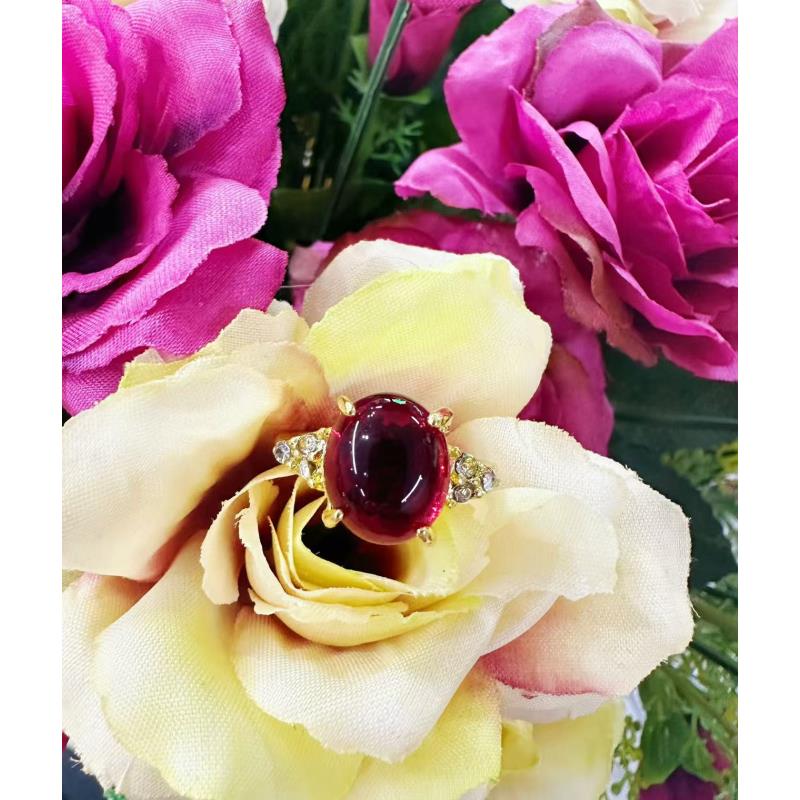 【聪聪珠宝】20685-石榴石蛋面三叶戒指-活口