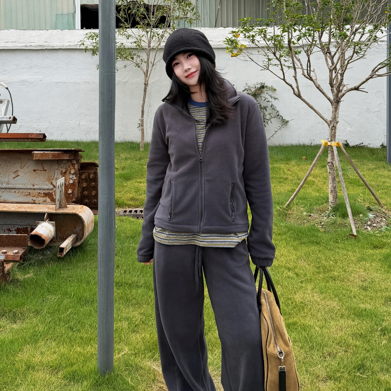 秋季新款时尚韩系休闲百搭气质宽松显瘦摇粒套装女-J25312306