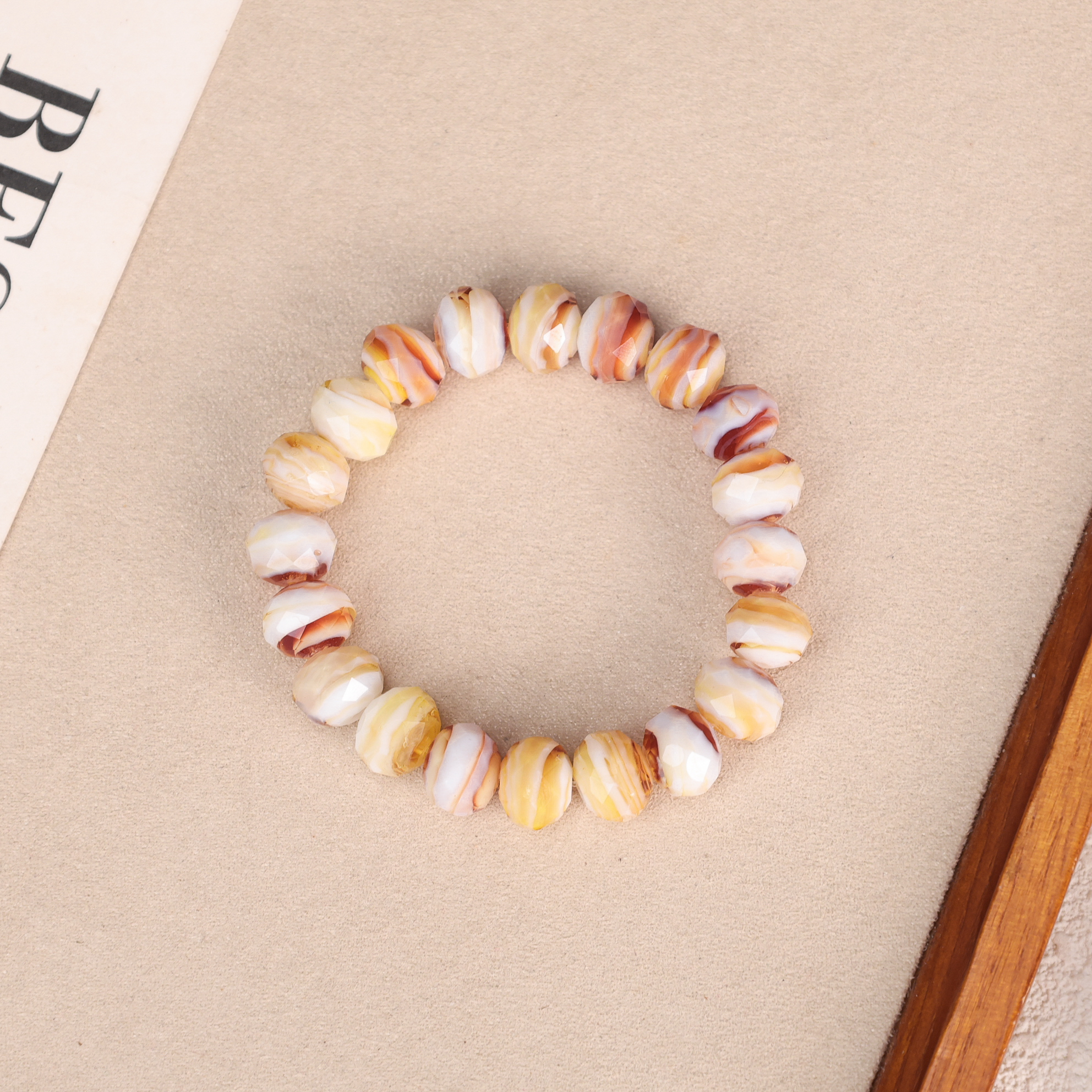 琉璃手链 LZ5239-1黄色搅料切面满串琉璃手串