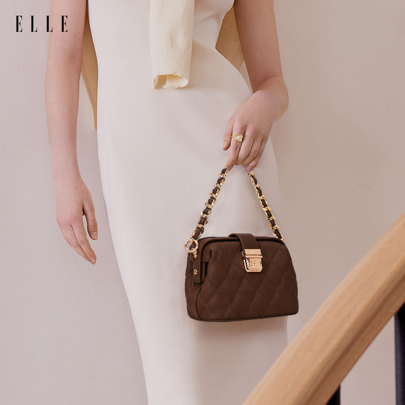 ELLE25年新款【琥珀流光】女士便携包百搭贝壳包女包菱格通勤斜挎包
