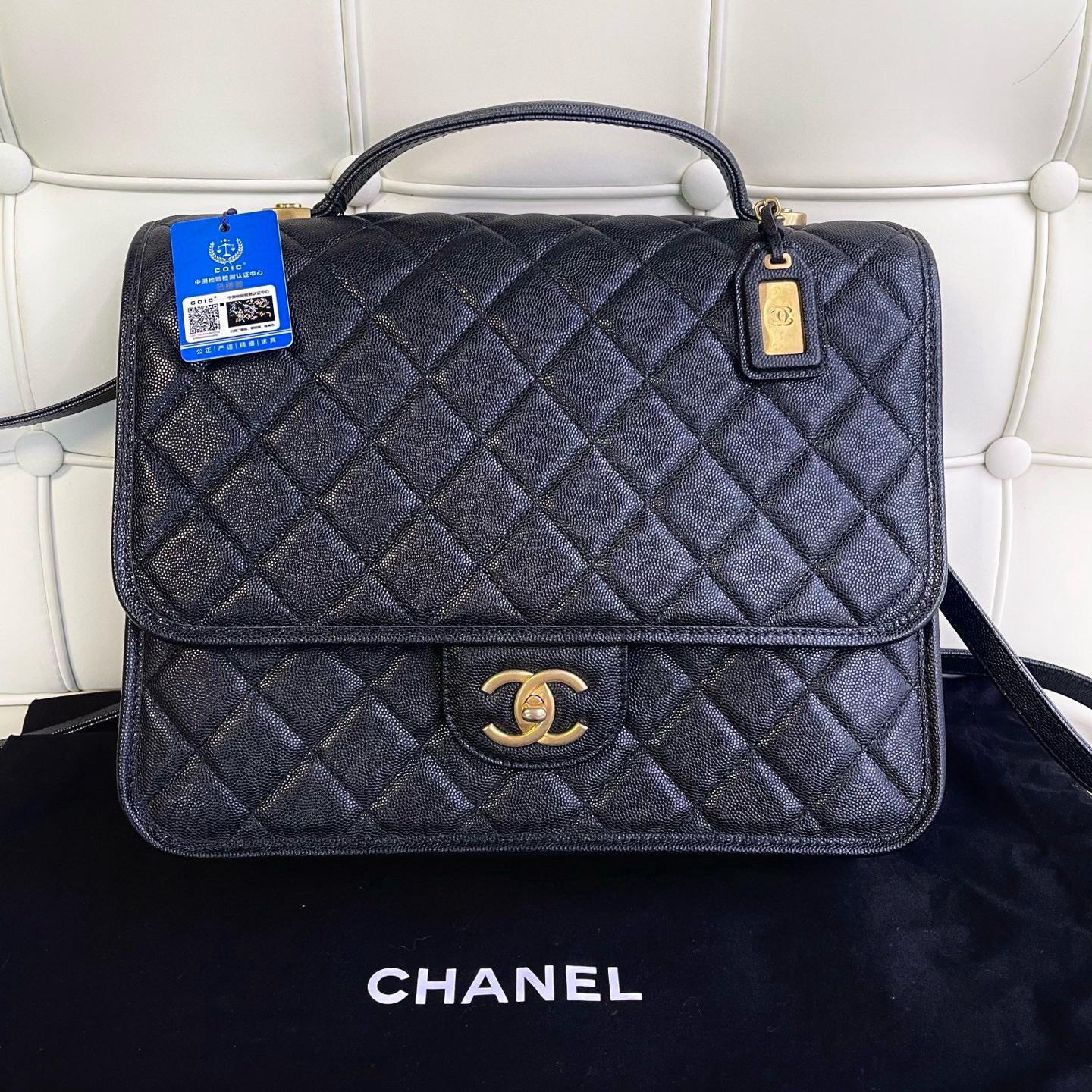未使用 Chanel/香奈儿 119606 香奈儿22k荔枝皮邮差双肩包