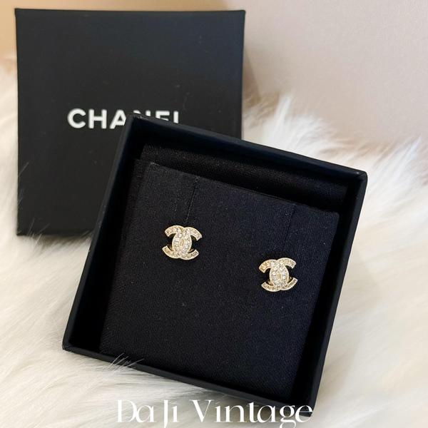 大吉中古/Chanel香奈儿金色小双c镶钻耳钉