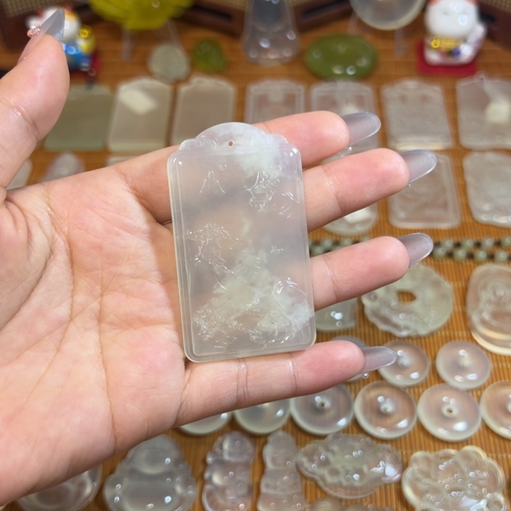 岫玉未镶嵌岫玉白冰挂件山水牌