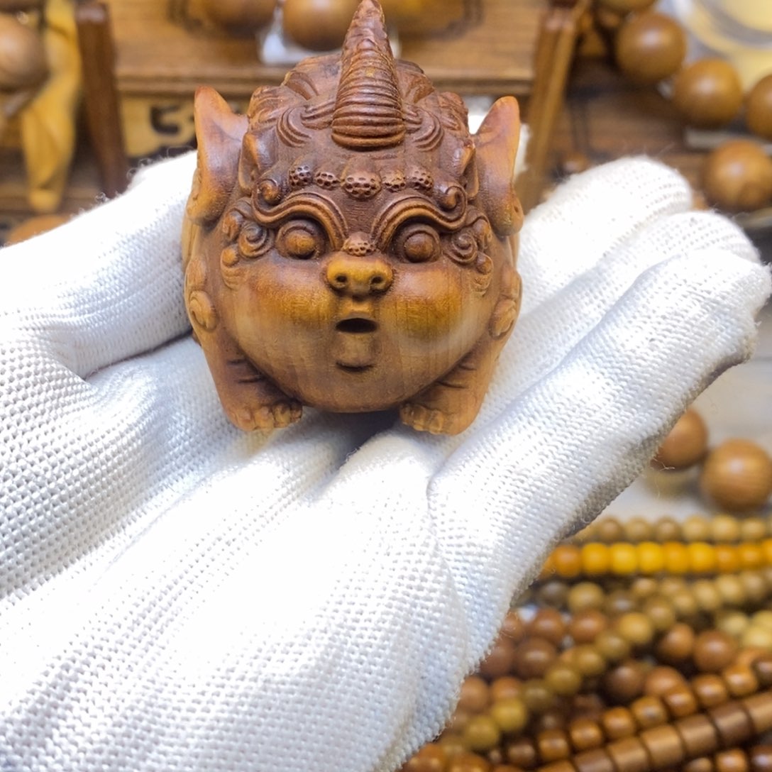 檀香木手串/手链七**人老山檀貔貅手把件焦糖味黑肉