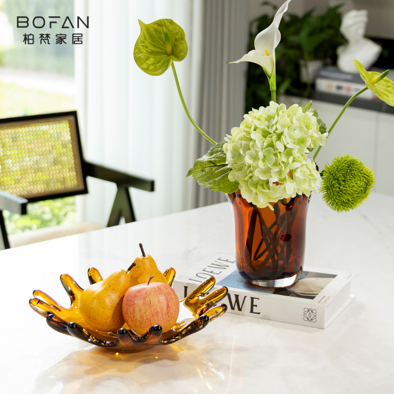bofan/柏梵轻奢创意手工琉璃果盘花瓶玄关摆件客厅餐桌样板间装饰