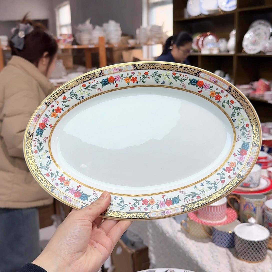 瓷12英寸鱼盘32*22cm 1个外贸尾单