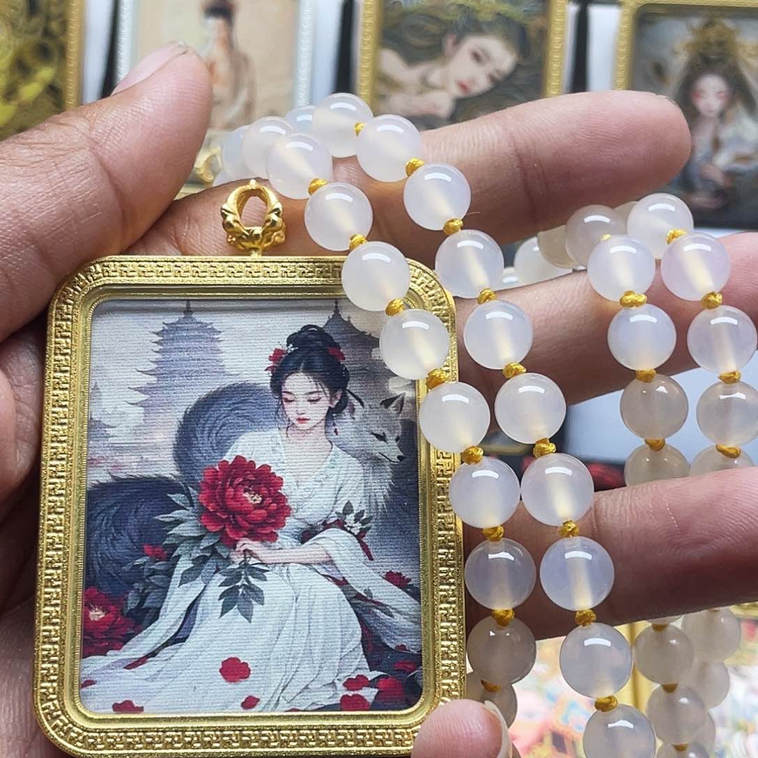 吊坠手绘唐卡小九单面钛钢噶乌盒随身佩戴