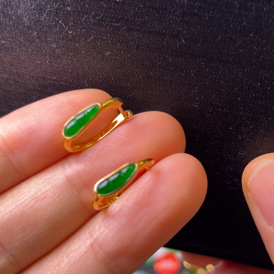 翡翠耳饰18K金镶嵌w****l耳包