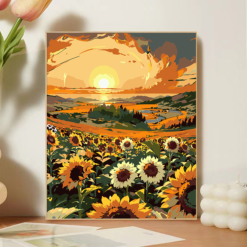 向日葵数字油画DIY风景花卉手工填色数字客厅卧室玄关装饰挂画