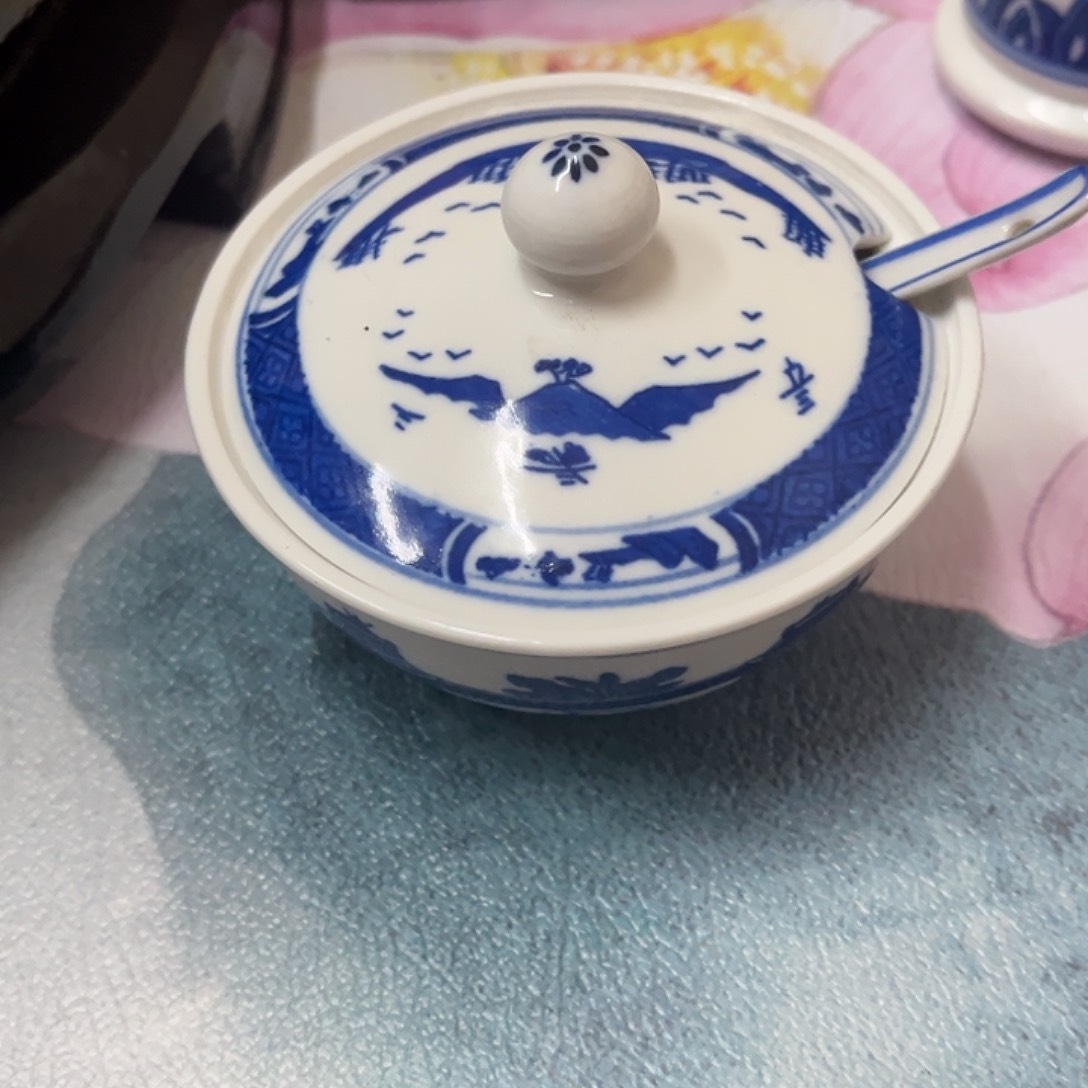 青花梧桐高白泥调料罐