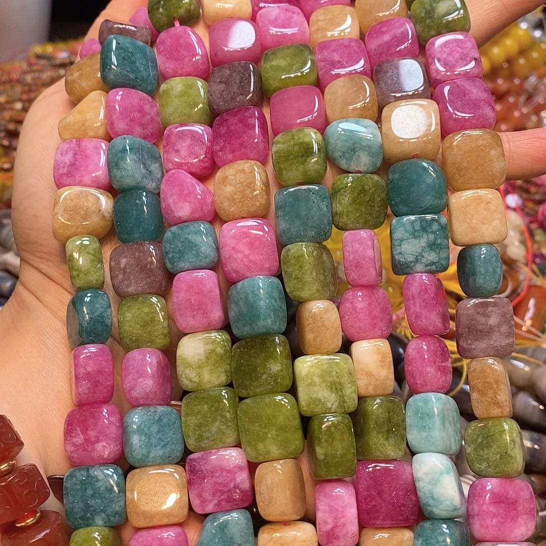 玛瑙/玉髓未镶嵌珠宝半成品天然碧玺方牌一条14mm