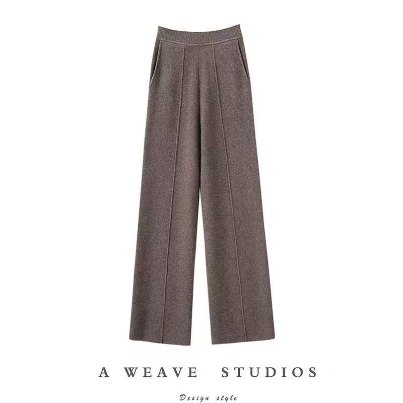 【中缝带兜】羊绒高腰直筒裤休闲裤有垂感的裤子秋季垂感宽松黑色