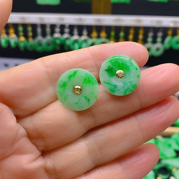 翡翠耳饰18K金镶嵌耳坠