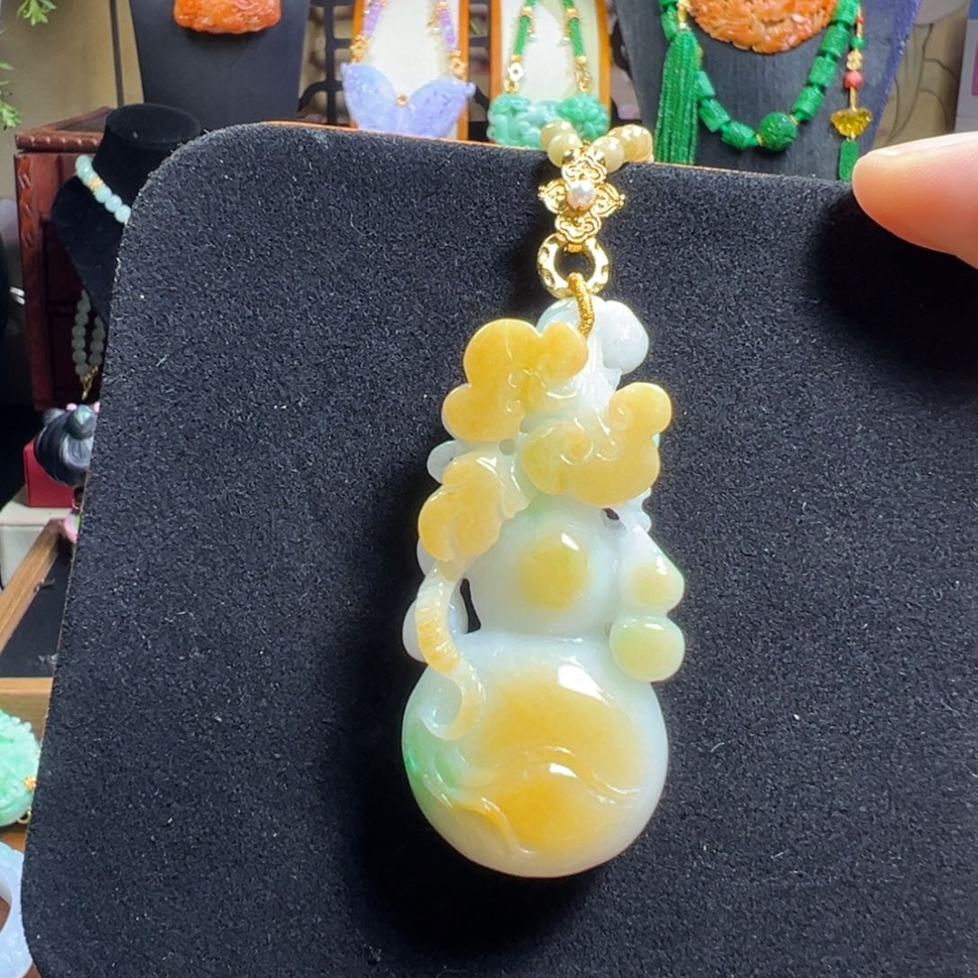 翡翠未镶嵌毛衣链冰黄翡葫芦