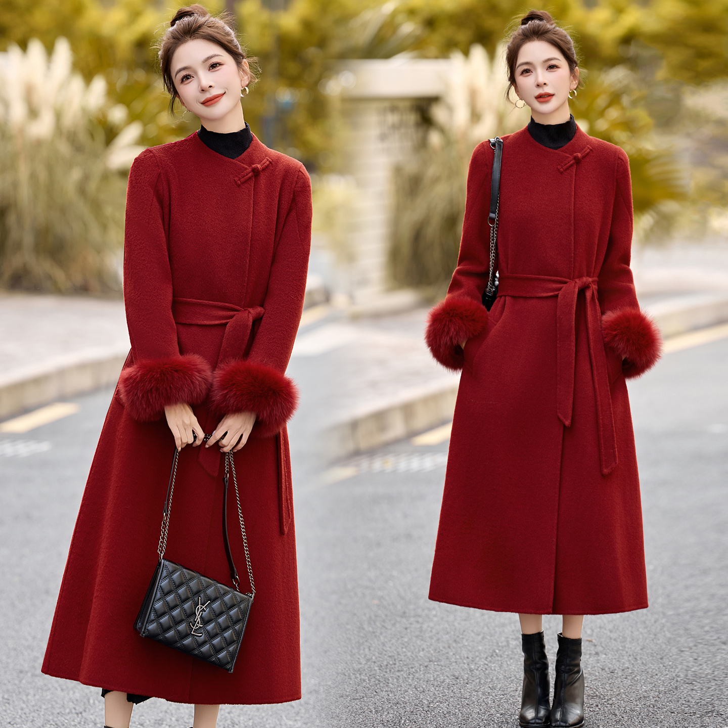 羊毛大衣女中长款2025新款双面羊绒新中式国风加厚高奢羊毛呢外套