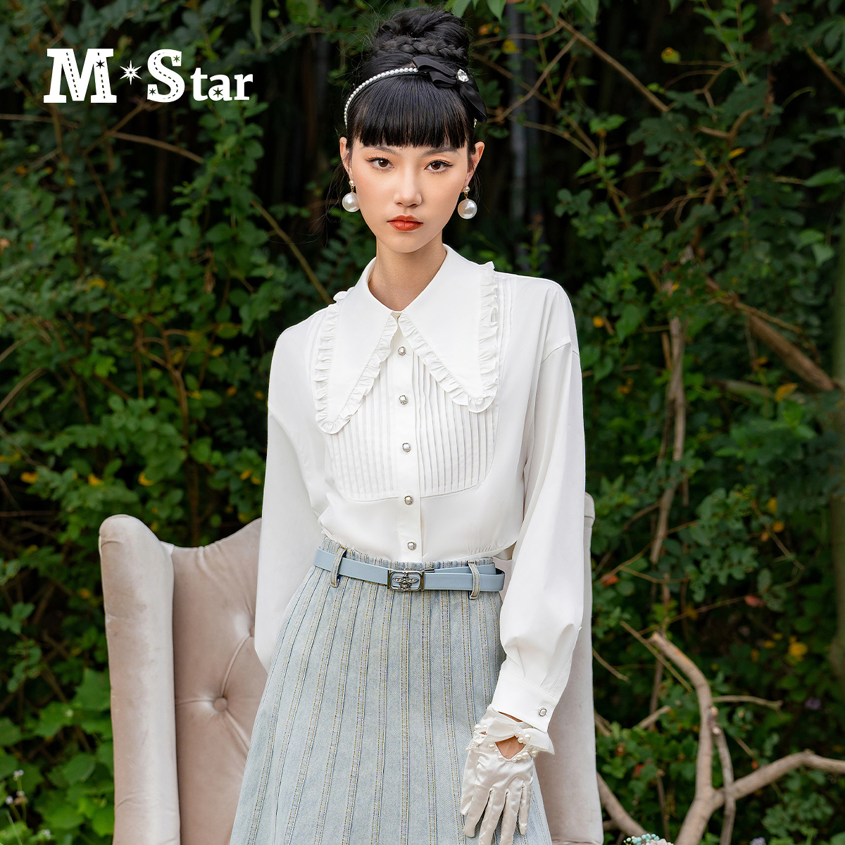 【小余专属】M-Star法式通勤白色长袖衬衫SFES113655