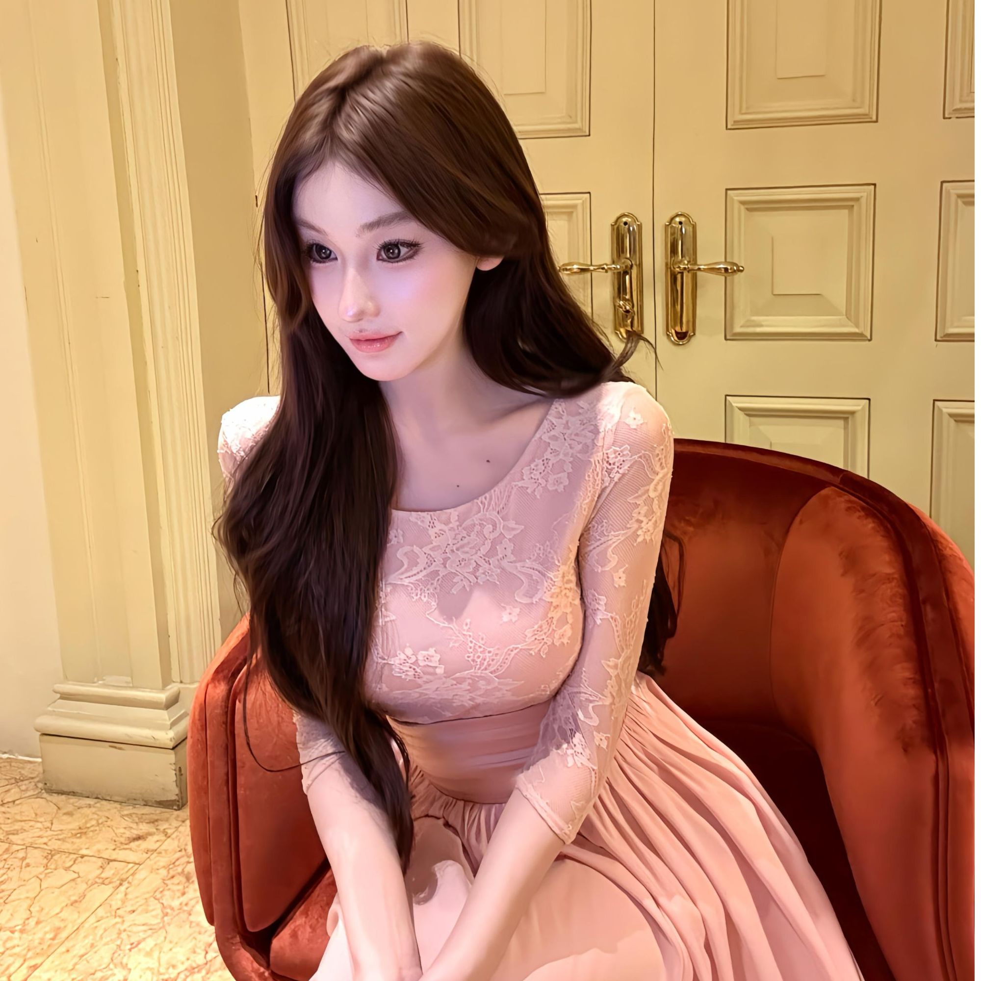 WW定制「粉漾轻褶」气质时尚百搭夏季显瘦小众设计感上衣半裙套装