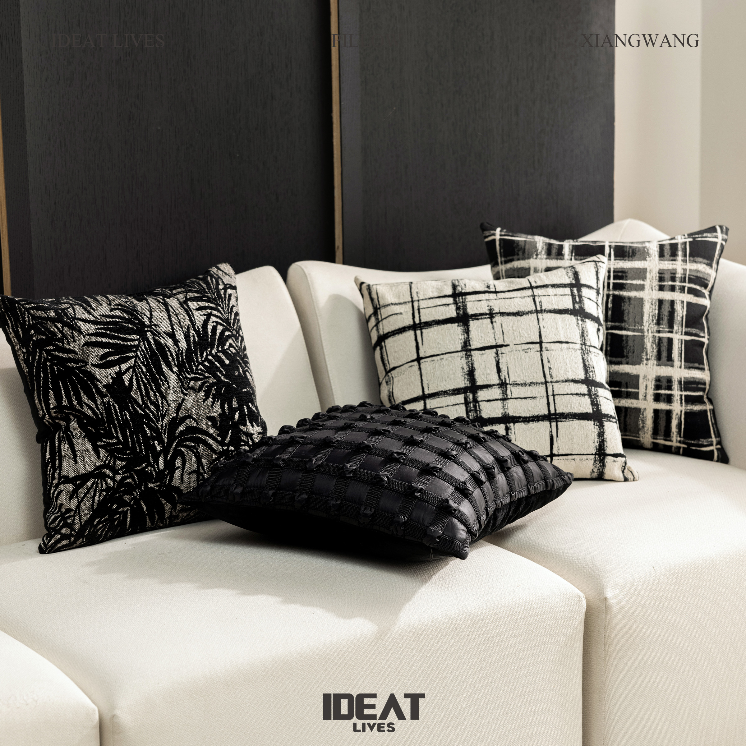 黑白轻奢高级沙发抱枕床头飘窗样板间装饰靠垫条纹靠枕靠枕套可拆