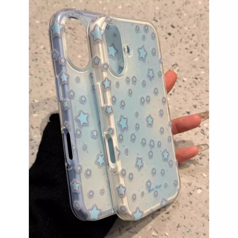 韩系简约高级感ins唯美风晕染蓝色星星手机壳适用苹果15PRO新款