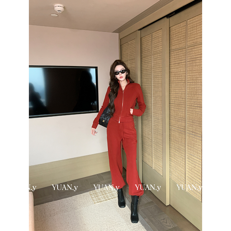 媛媛【慵懒姐姐】辣妹休闲风新款时尚套装女400g(上衣+裤子）#TZ0842