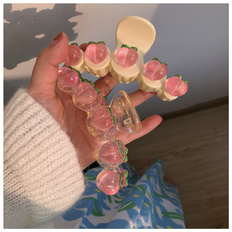 春季新款透明粉色水蜜桃抓夹软妹日系甜美发夹鲨鱼夹发饰头饰秋冬