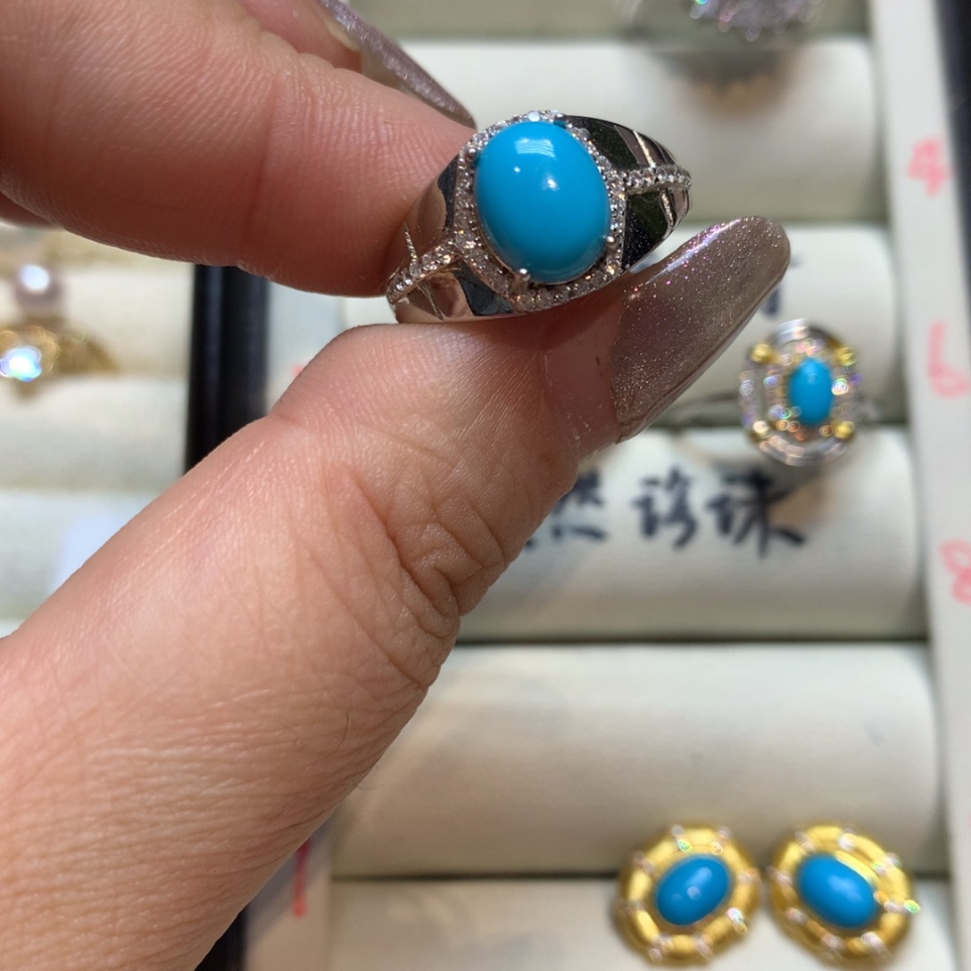 绿松石银S925镶嵌戒指