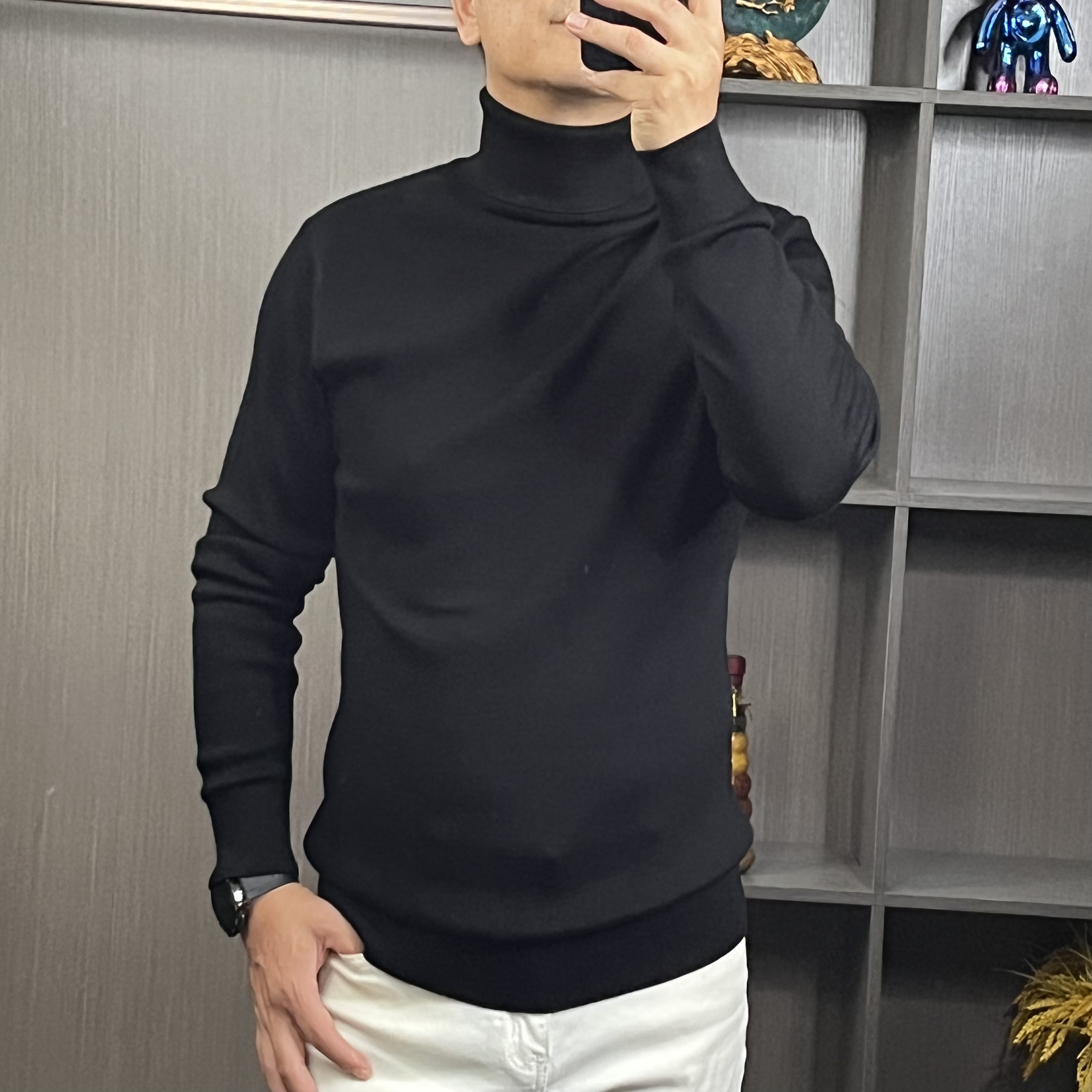 百分百羊毛衫男士纯色挽领简约打底羊毛衫可水洗