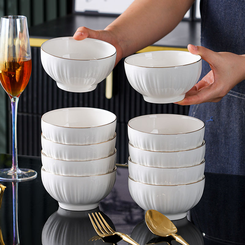 【句途】描金冰川10个4.5英寸碗家用米饭碗家用陶瓷餐具