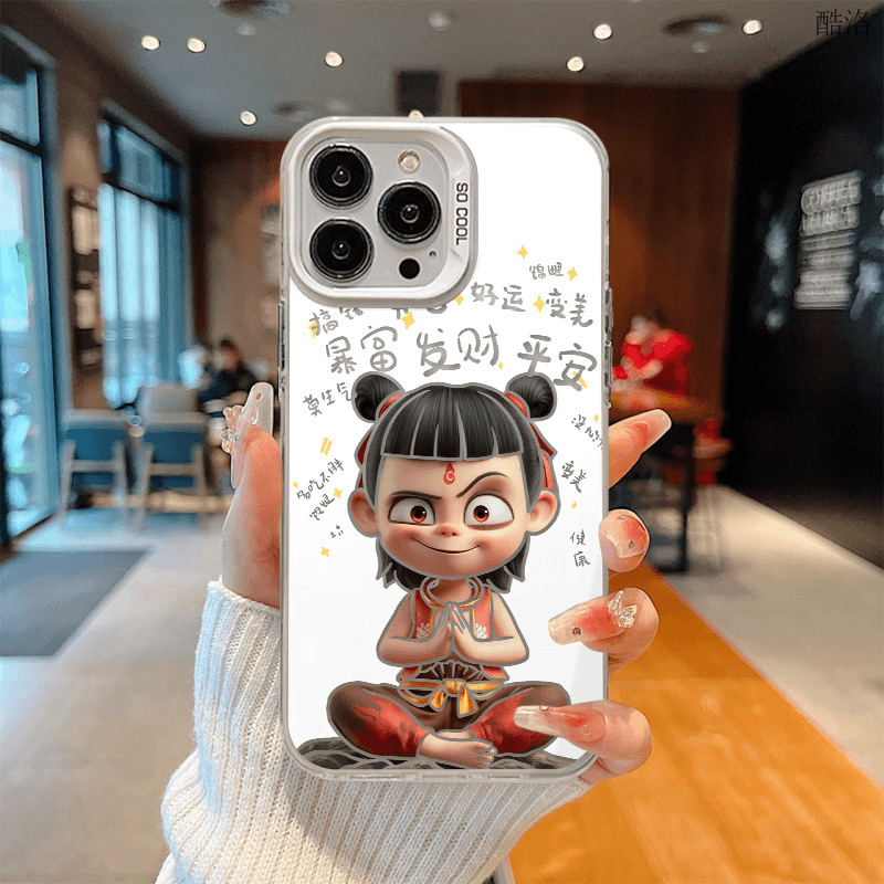 蹲坐哪吒适用16promax12彩银13iphone15苹果14手机壳xs卡通11xr87