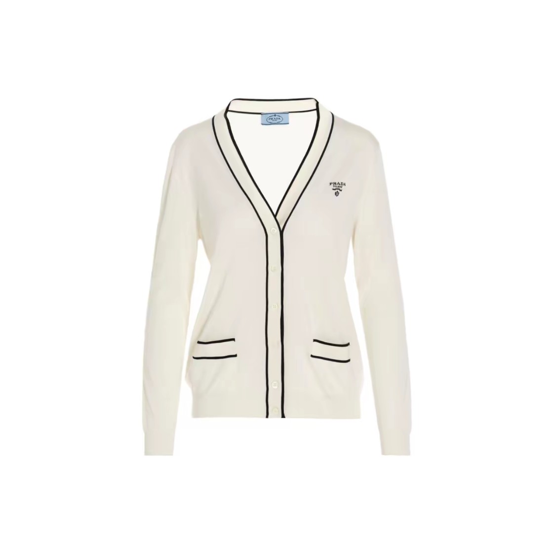 全新未使用 Prada/普拉达 黑边装饰长袖针织衫 白色/36码/A02221