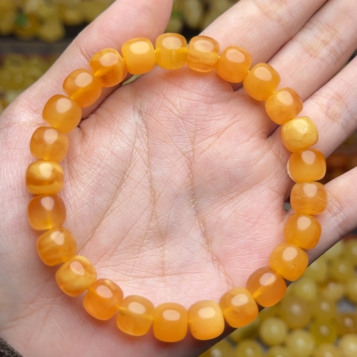 蜜蜡未镶嵌珠宝奇石205-天然蜜蜡满蜜妖花老型手串微瑕