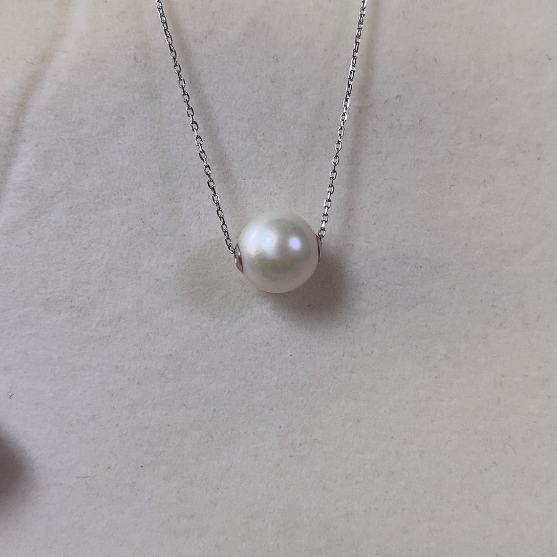 淡水珍珠吊坠(赠链)银S925镶嵌微瑕10-11mm