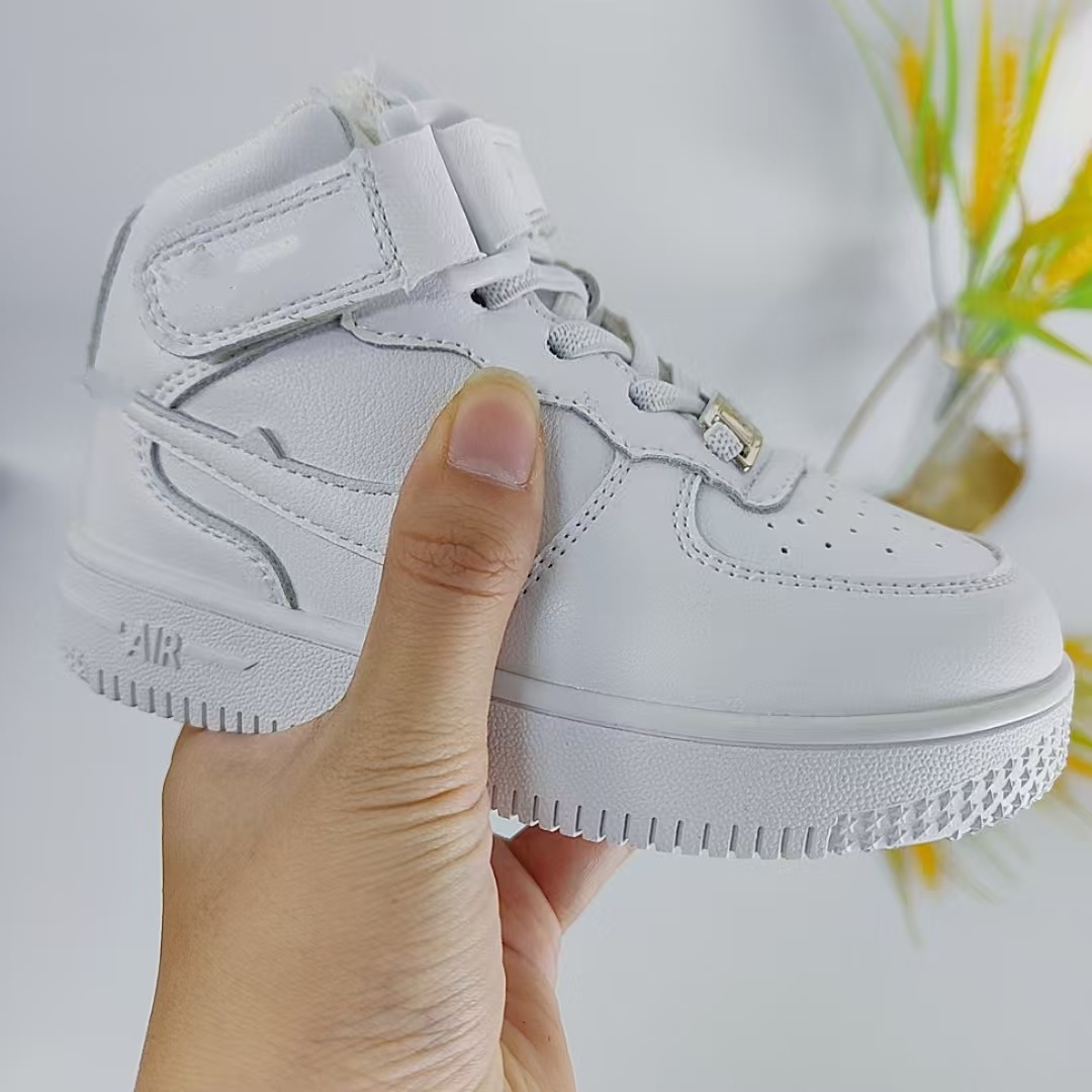 高帮小白鞋2025春秋新款女童板鞋真皮透气软底男大童鞋百搭