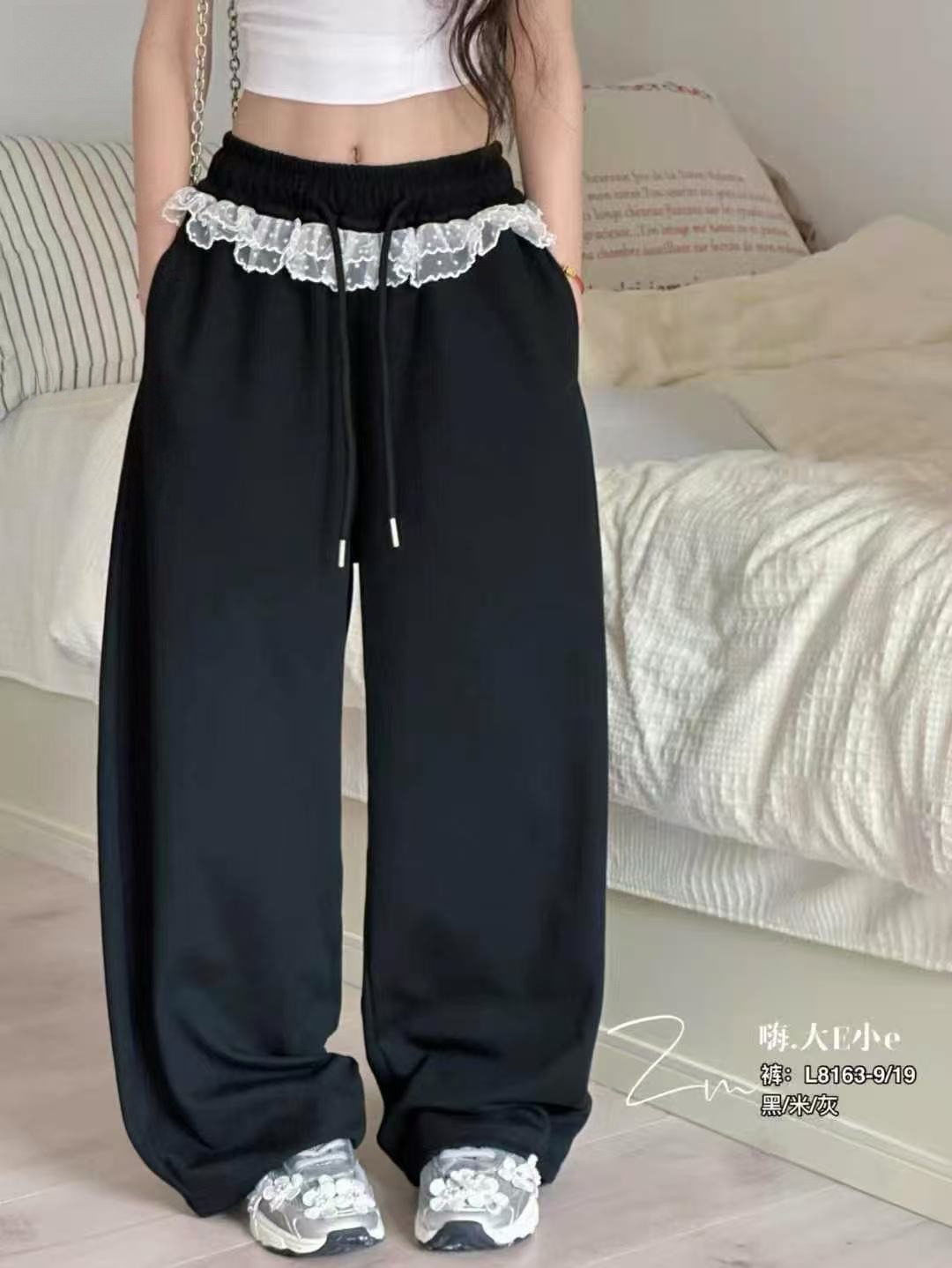 潮童超薄蕾丝拼接直简卫裤888163